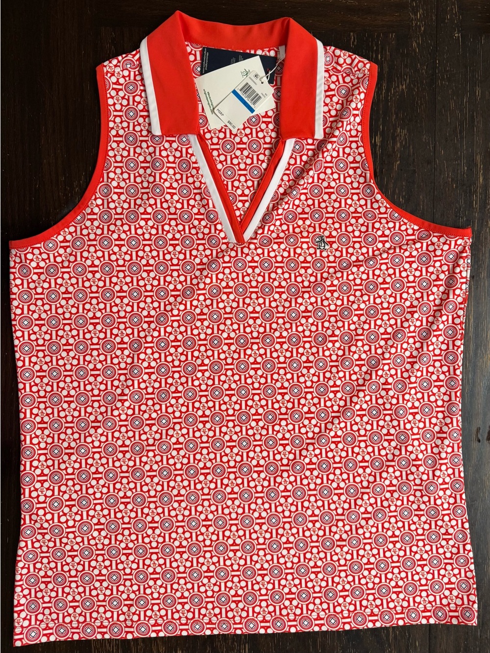 Original Penguin Womens Printed Sleeveless Geometric Golf Polo Tank